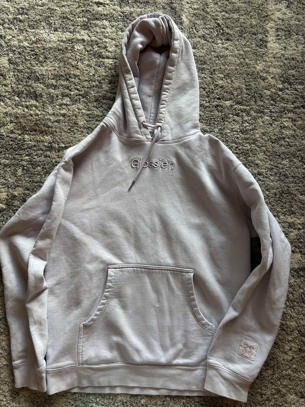 Glossier Hoodie Sweatshirt Embroidered Logo Lavender Gray Size M